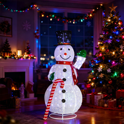 5.7Ft Pop-Up Lighted Snowman With Candy Cane Christmas Decoration