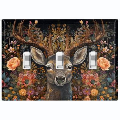 Plaque murale standard à 3 interrupteurs à bascule Elegant Wild Deer Forest Flowers
