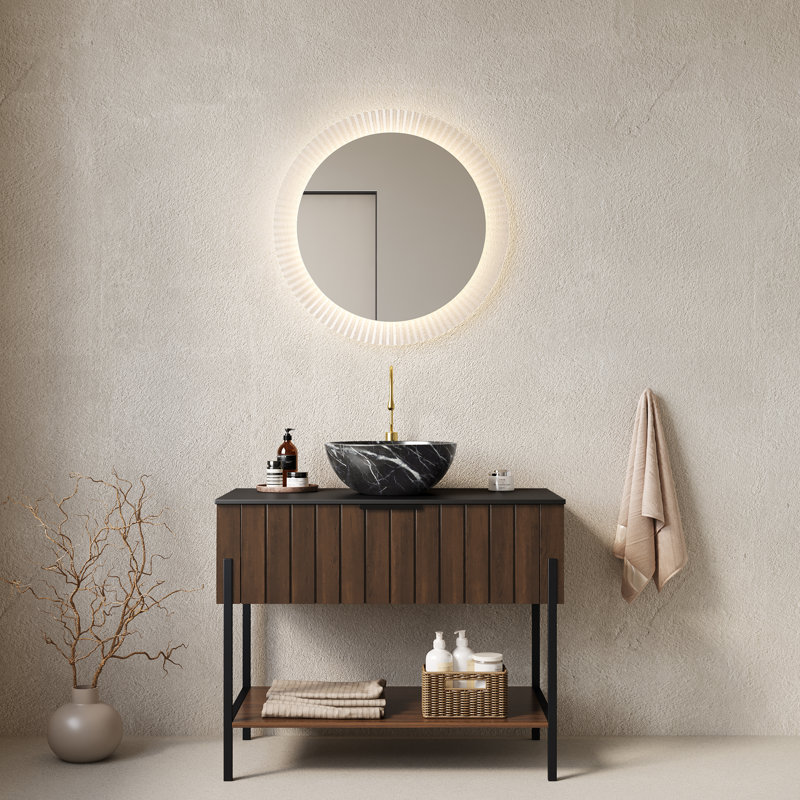 Meuble-lavabo autoportant moderne avec lavabo en céramique noire pour un rangement élégant