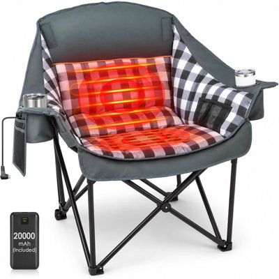Oversized Heated Camping Chair With 20000Mah Power Bank, Dual-Zone Heated Seat With 3 Heat Levels, Portable Folding Chair For Outdoor Sports & Camping