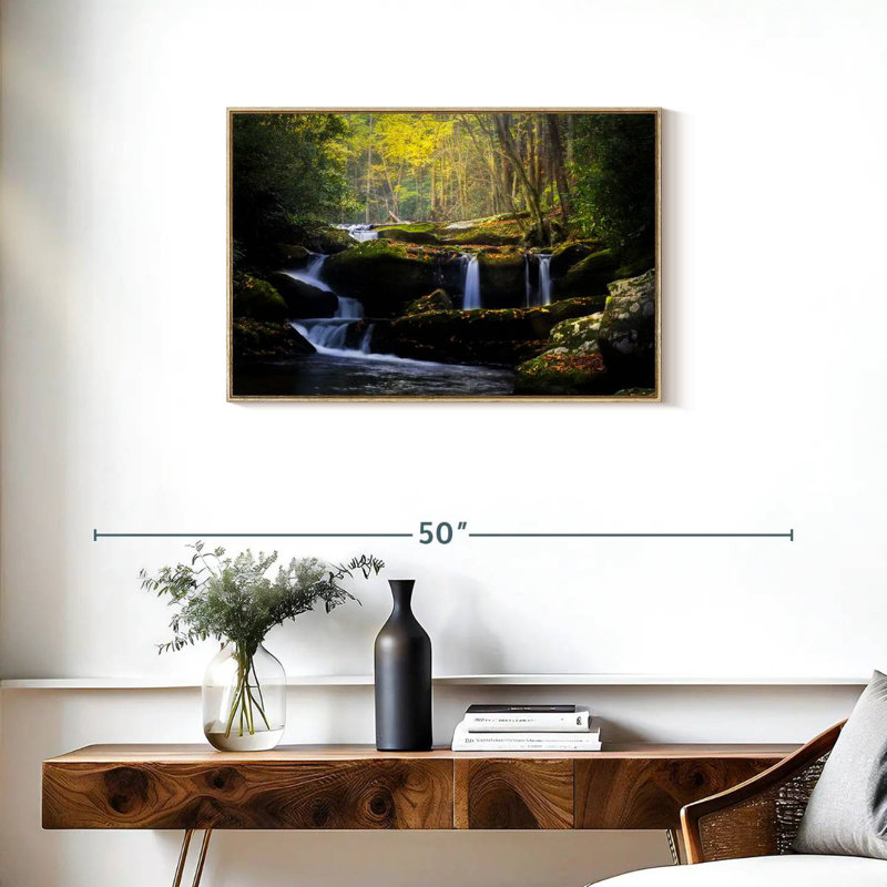 Stream In The Smokies, Cadre flottant en bois naturel, 31 po x 21 po
