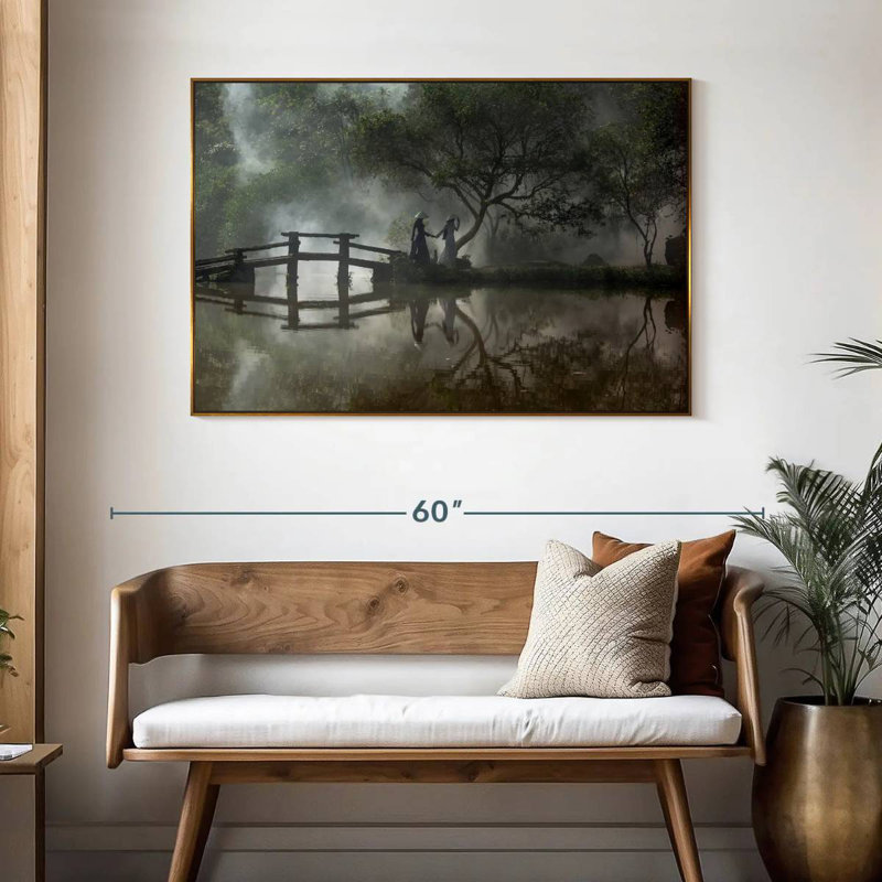 Balade vietnamienne au lac, 46 po x 31 po, Cadre flottant doré