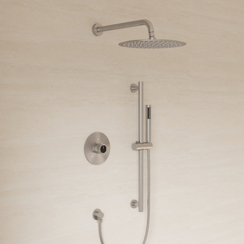 Système de douche à pluie 10 "à pression équilibrée avec douche à main réglable à glissière et valve brute, Nickel brossé