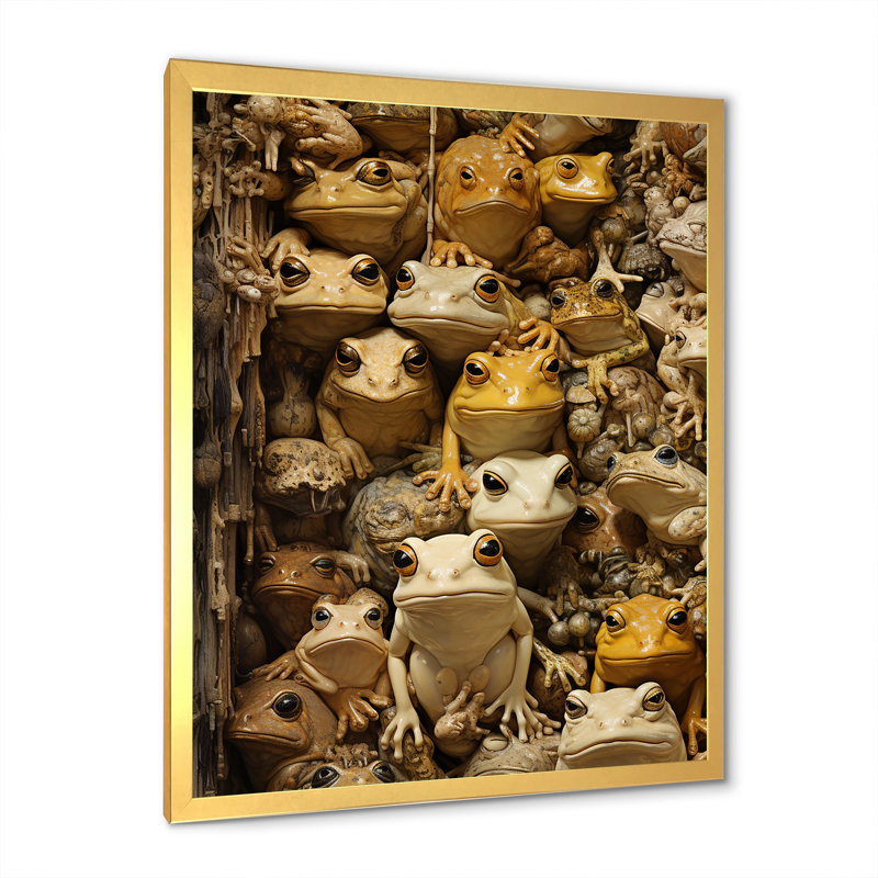 Minimalisme, grenouille pyramide I sur toile, Cadre photo doré simple, H 20 po x l 12 po x P 1 po