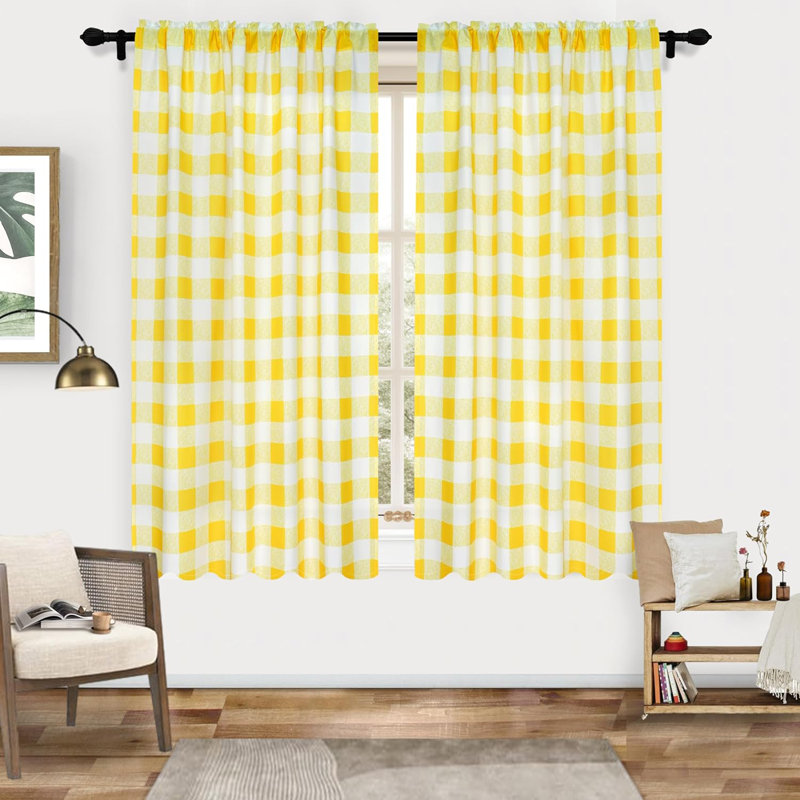 Paire de rideaux semi-transparents 2 panneaux Chionne, L 52 po x L 63 po, Jaune/blanc