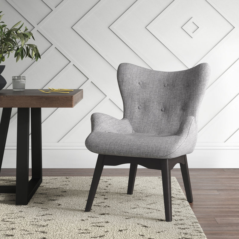 Fauteuil à oreilles en lin capitonné l 27,5 po, Lin gris