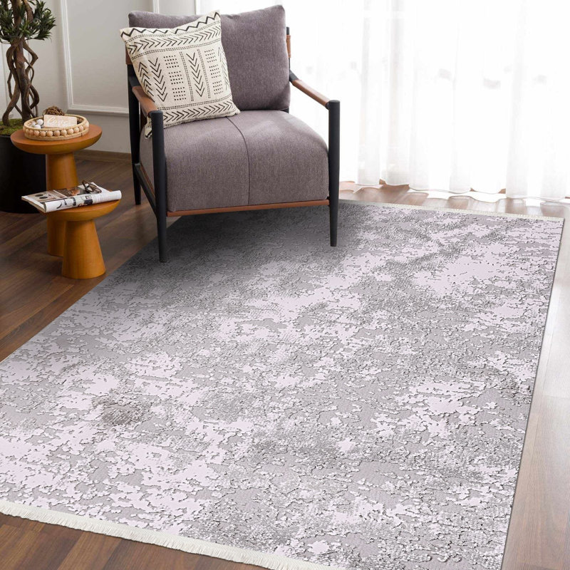 Tapis gris moderne lavable à la machine, Rectangle 3 pi 4 po x 6 pi 7 po