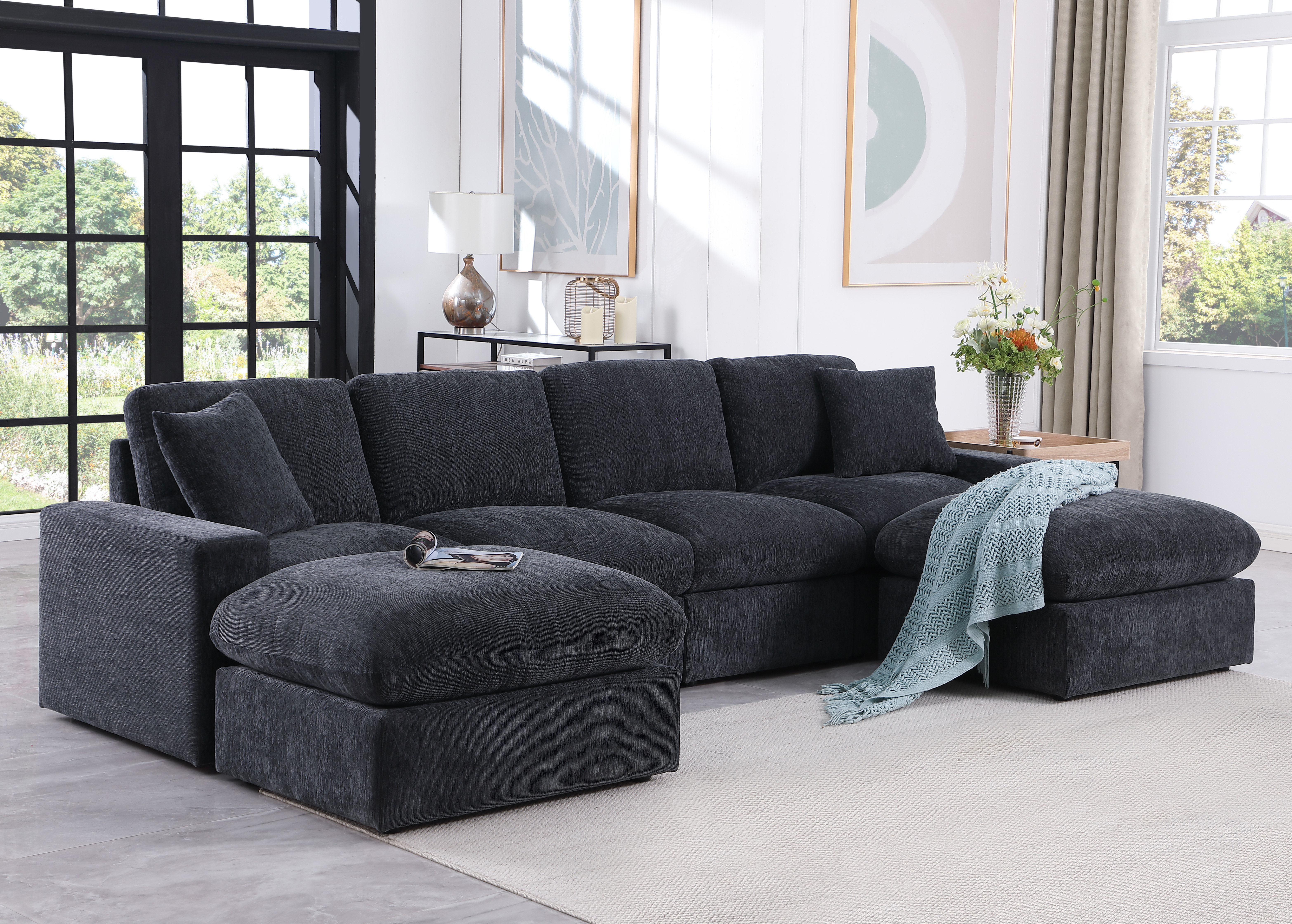 Hokku Designs Tolzmann Sectional Sofa with 2 Ottomans