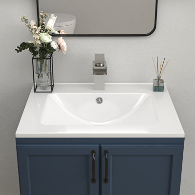 24" L x 20" W Integrated Bathroom Vanity Top Ceramic Sink White Rectangular Vanity Top Sink Basin with Overflow(Top Only)