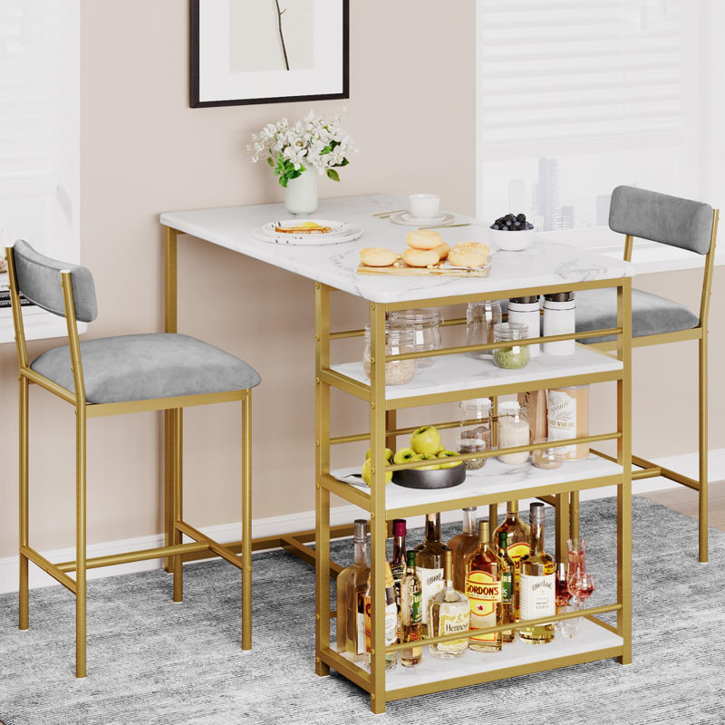 Ensemble repas en fer pour 2 personnes Fynlee, Blanc / or / gris clair, Blanc, Blanc / Doré