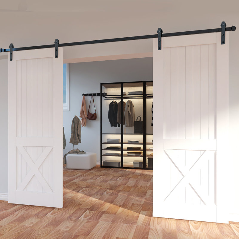 8FT Black Carbon Steel Sliding Barn Door Hardware Kit