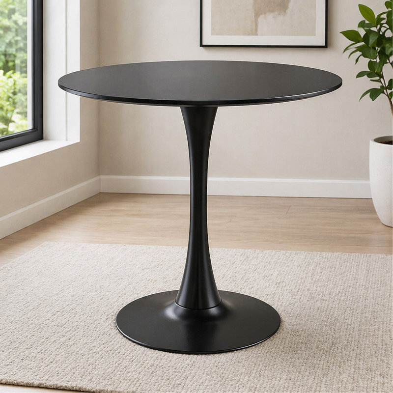 Mid Century Modern 24" Black Round Dining Table, Tulip Kitchen Coffee Table with MDF Top & Steel Base for Living Room
