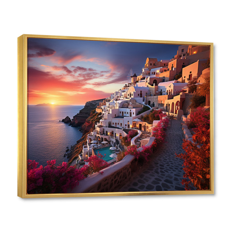 Grèce Oia Splendor IV sur toile, H 12 po x l 20 po x P 1 po, Cadre flottant doré
