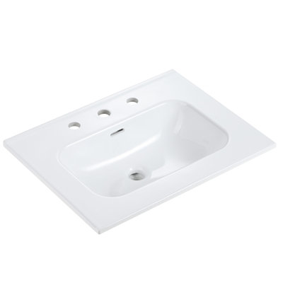 Lavabo intégré en céramique blanche avec trois trous de robinet pré-percés, ensemble de drain non inclus
