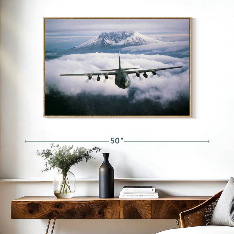 Avion militaire, Cadre flottant en bois naturel, 40 po x 27 po