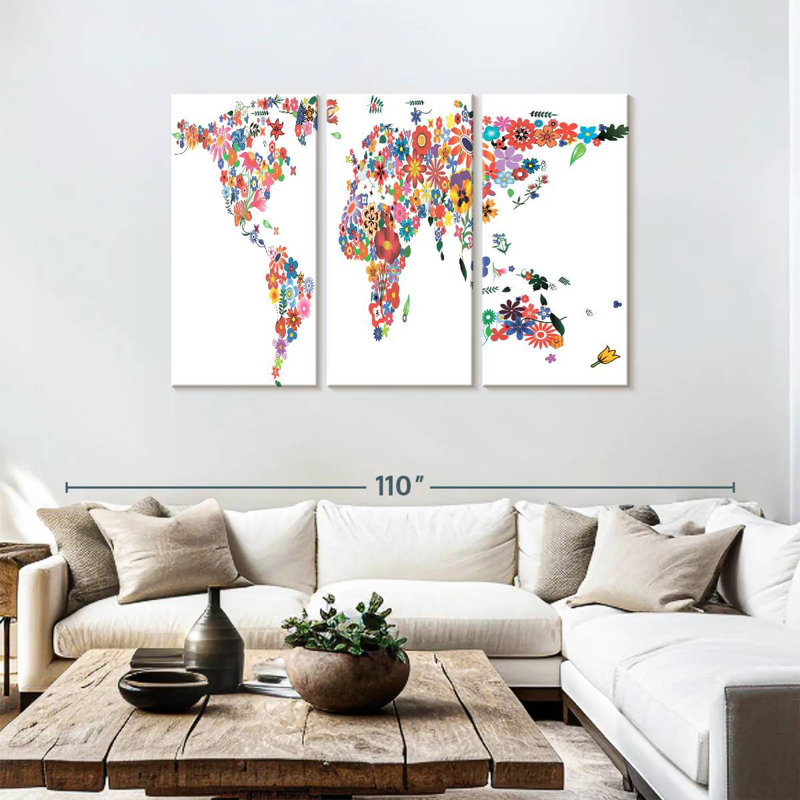 Carte du monde des fleurs Harnek, H 48 po x l 74 po