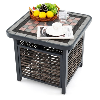 21.5 Inches Outdoor PE Rattan Side Table Square End Table with Umbrella Hole by Latitude Run