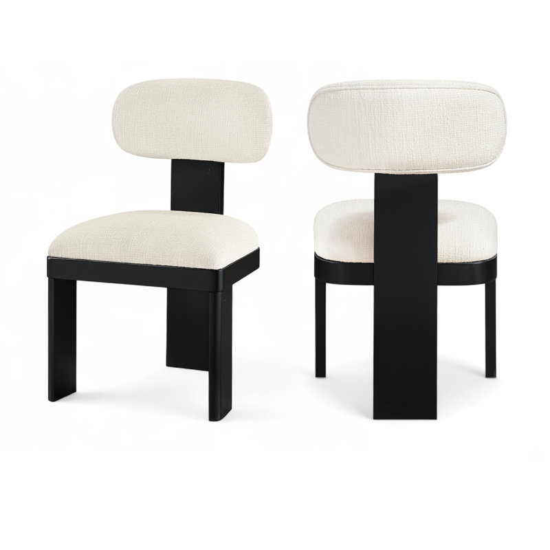 Chaise rembourrée en tissu texturé Lorello, Crème, Noir