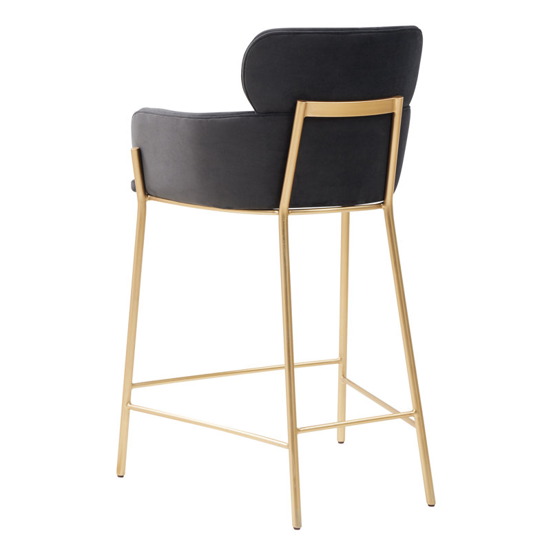 Tighe Upholstered Counter Stool, Gold, Dark Gray Velvet