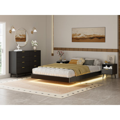 Ensemble de chambre à coucher, ensemble de lit, commode et table de chevet 4 pièces