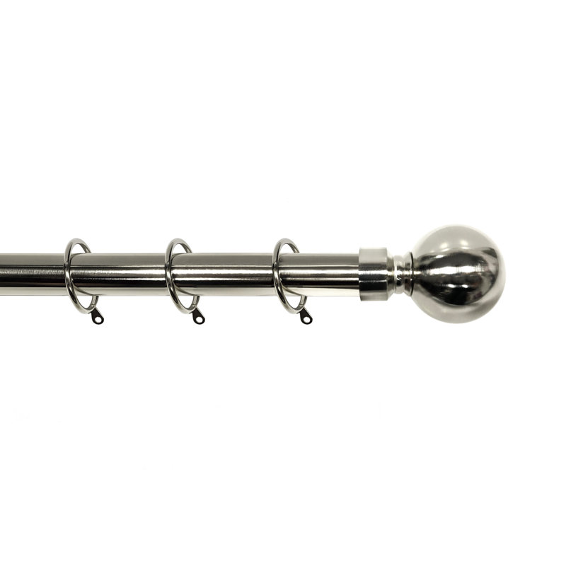 Devault Adjustable 28cm Single Curtain Pole, 6cm H x 160cm W x 10cm D, Brushed Steel