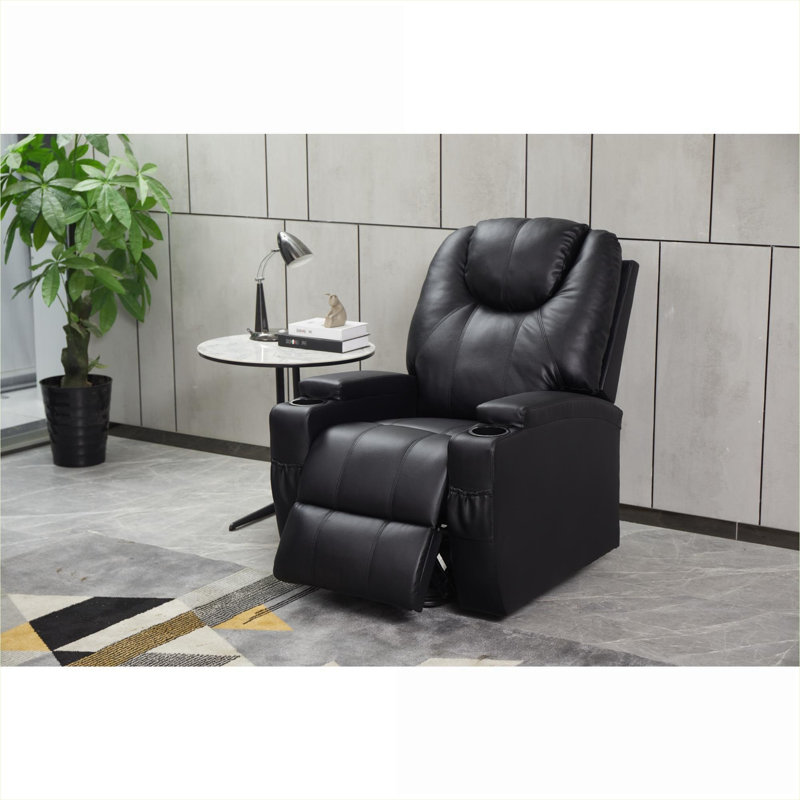  Fauteuil inclinable compact à simple siège en similicuir noir avec porte-gobelets et inclinaison réglable