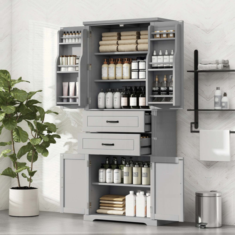 Armoire de rangement avec espace de rangement multifonctionnel pour la cuisine / salle de bain / salle à manger / salon, 2 tiroirs avec glissières, tablette réglable