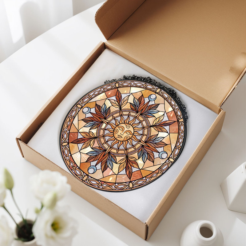 Panneau de vitrail Sun Mandala, H 12 po, H 12 po