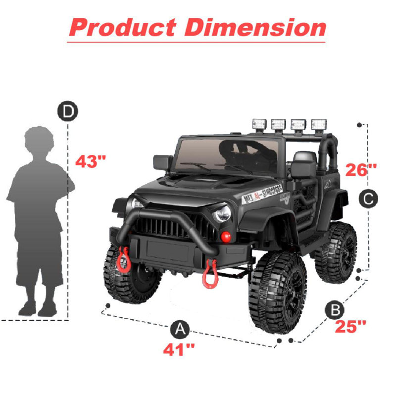 24 Volt Ride On Toys With Remote Control，Electric Ride on Truck Car for Kids ，Bluetooth Music, LED Lights，Spring Suspension，3 Speed