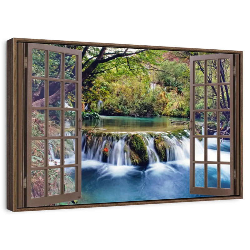 Fenêtre ouverte, 46 po x 31 po, Cadre flottant en noyer