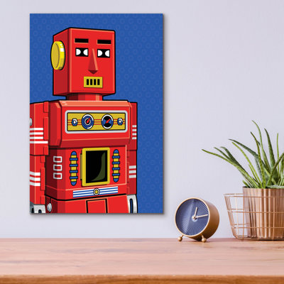 Art mural en verre Winston Porter «Vintage Red Robot» par Ron Magnes