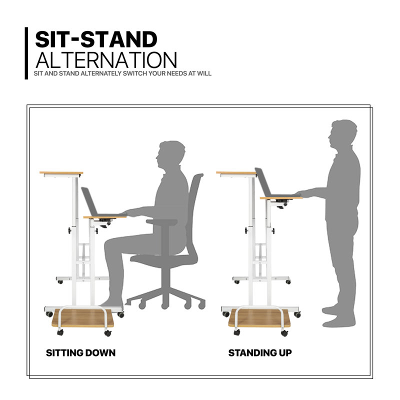 Natural and White Adjustable Standing Laptop Desk with Keyboard Tray