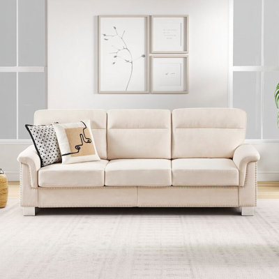 Modern Compressed Snow Velvet Fabric Three-Seater Sofa, Snowflake Velvet Upholstered Comfortable Sofa, Removable Seat Cushion Covers, Suitable For Living Rooms, Apartments, And Offices.