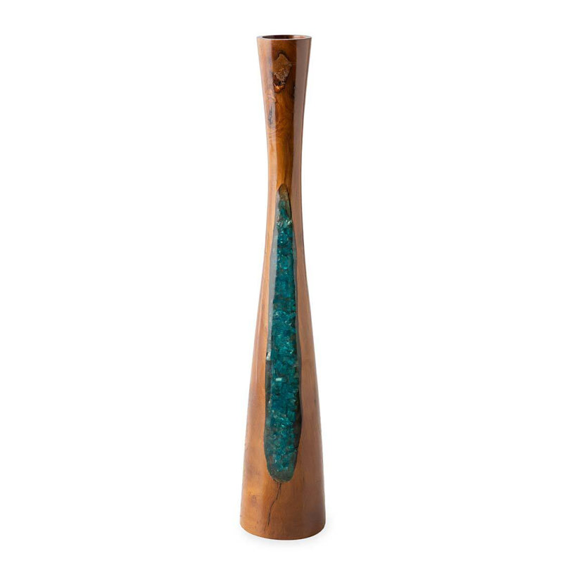 Wood Tabletop Candlestick, Teal, 19.75" H x 3" W x 3" D