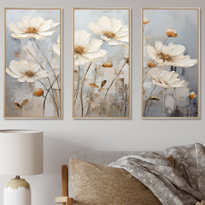 White Buttercups On Beige Simplicity - Buttercups Canvas Art Set