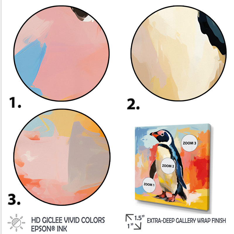 Charme de parade de pingouin - art mural pingouin, Toile tendue, H 16 po x l 16 po x P 1 po