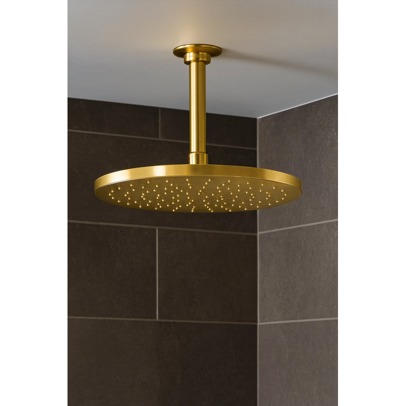 Juno Stainless Steel Gold Tone Round Ceiling Mount LED Rain Shower Head