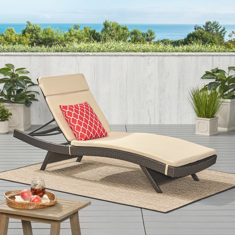 Outdoor Chaise Lounge Set , Cushion Included, Brown, 2, Textured Beige