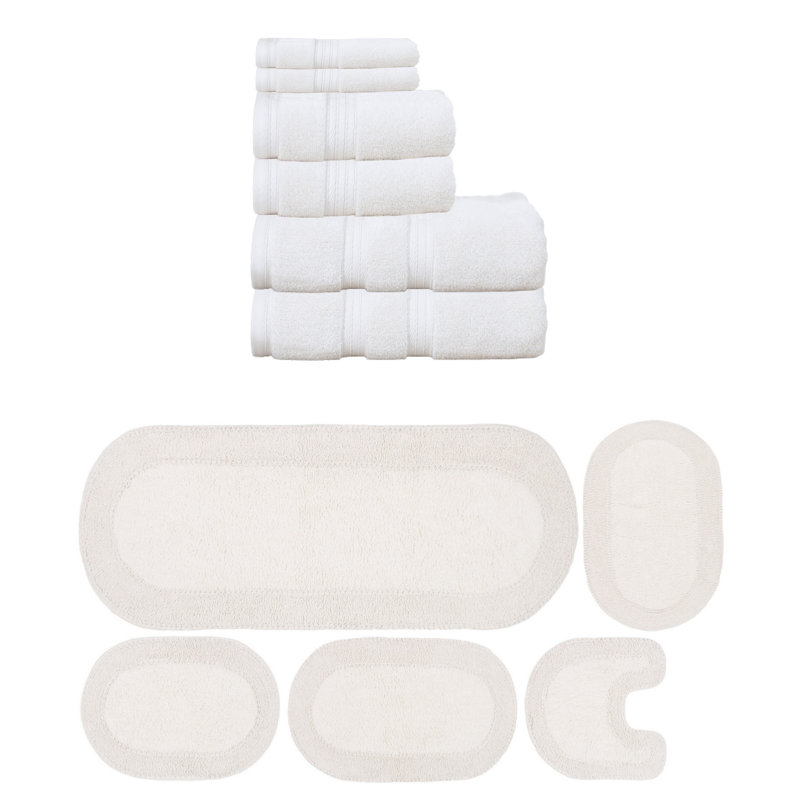 Brunk Collection 100% Soft Cotton 6 Pc Towel Set & 5 Pc Bath Rug Set, (Set of 11), Ivory
