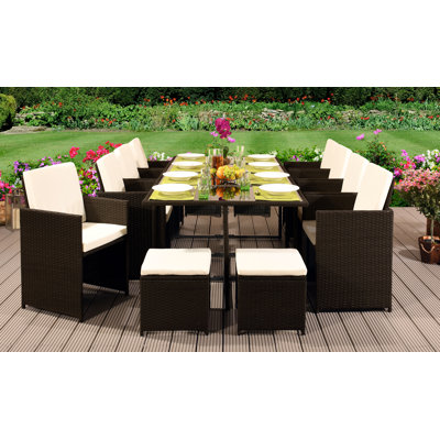 Shyann 12 - Person Patio Dining Set with Rectangular Table , Cushions Included