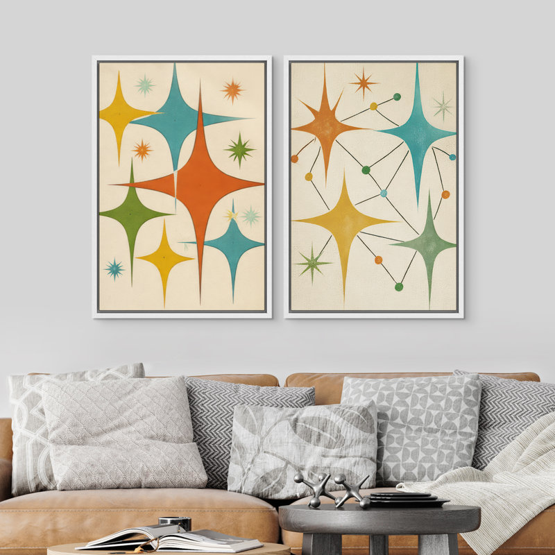 Reproduction d'art mural Mid-Century Starburst Atomic, H 36 po x l 24 po, Blanc