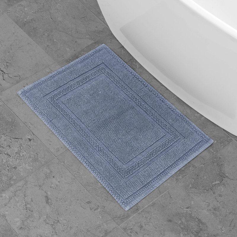 Cotton Blend Bath Rug, Washed Blue, 17" W x 24" L