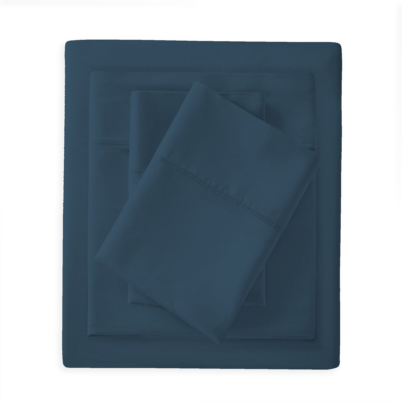 Ensemble de draps en coton rayonne 300TC ultra doux et soyeux, Très grand, Bleu foncé