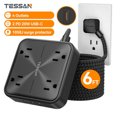 7‑in‑1 Surge Protector Power Strip with 4 Outlets 2 USB C 1 USB A PD 20W Fast Charging 1050J Protection Surge Protector 6FT Cable