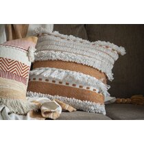 Foreside Home & Garden Brown Striped Hand Woven 18x18 Outdoor Decorative Throw Pillow with Pulled Yarn Bouquets