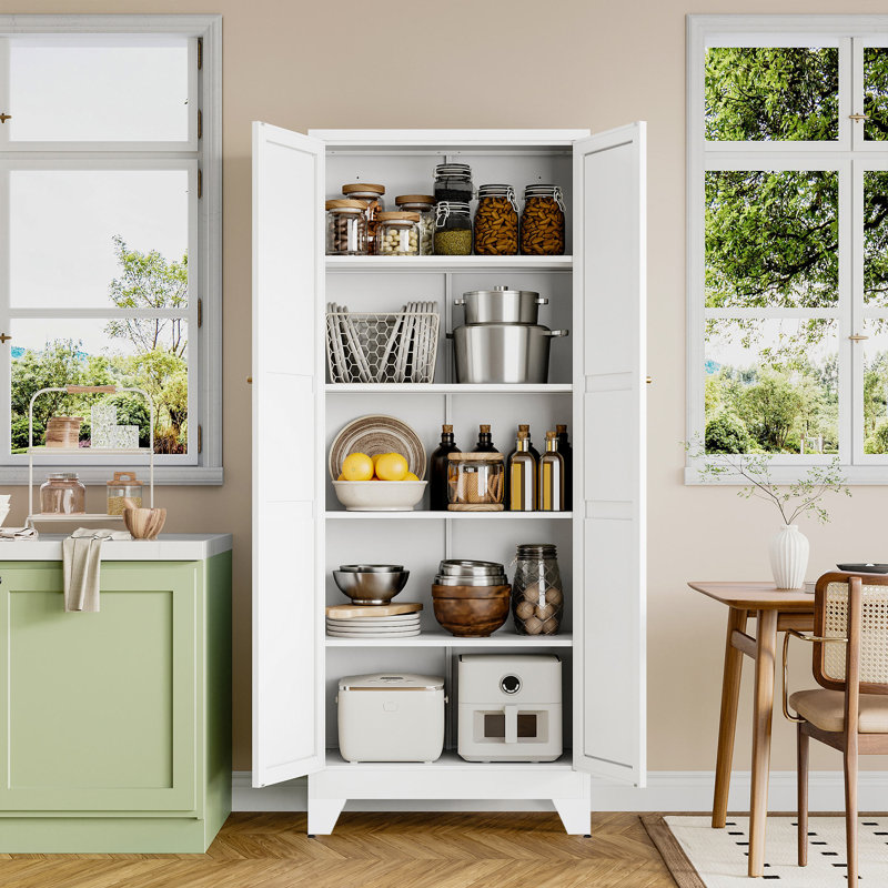 Armoire de rangement 75 po en métal avec 2 portes et 4 tablettes réglables pour la salle à manger / salon / salle de bain