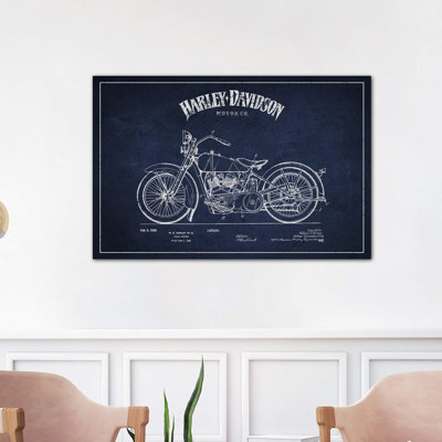 Harley-Davidson Navy Blue Patent Blueprint - Wrapped Canvas Print