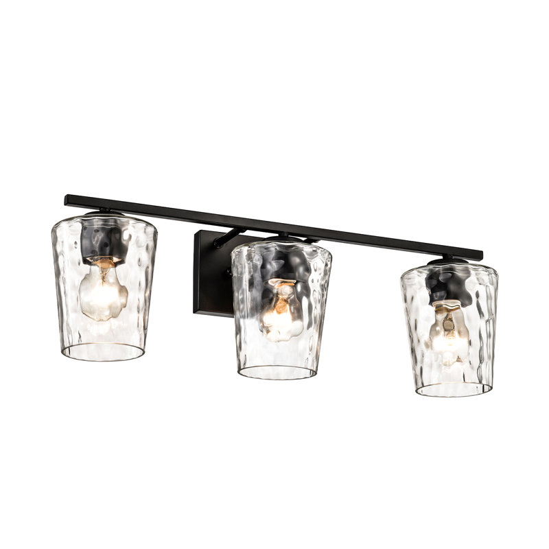 Éclairage pour meuble-lavabo 3 lumières 23 po noir mat avec abat-jour en verre martelé transparent, Noir mat, Trois lumières