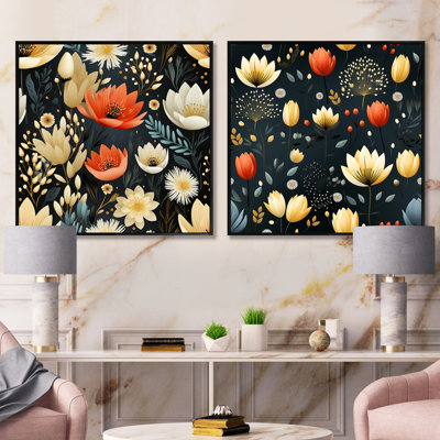 Adella - Ensemble de 2 collages floraux carrés