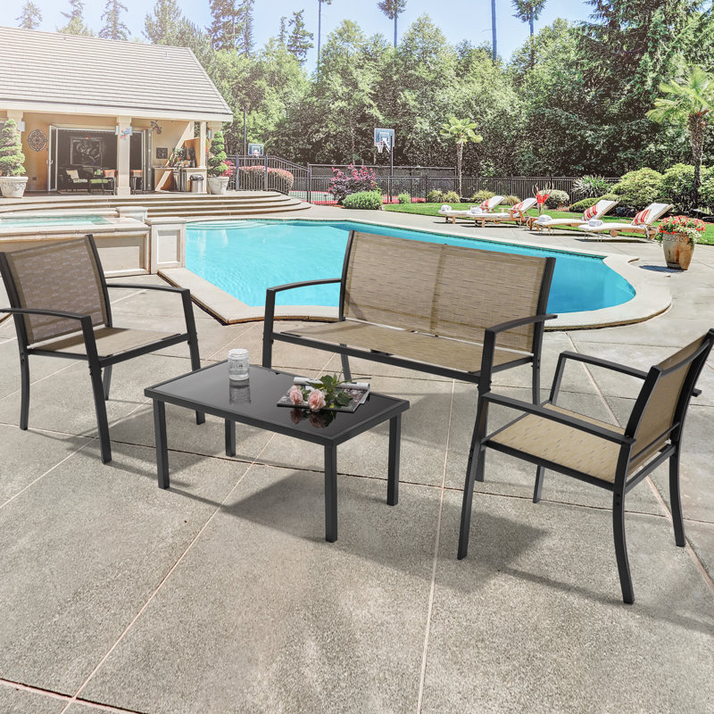 Geral 4 Piece PVC-Coated Polyester Metal Seating Group Breathable, Taupe